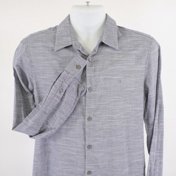 Calvin Klein Medium Heather Gray Cotton Stretch Collared Dress Shirt - Picture 1 of 11
